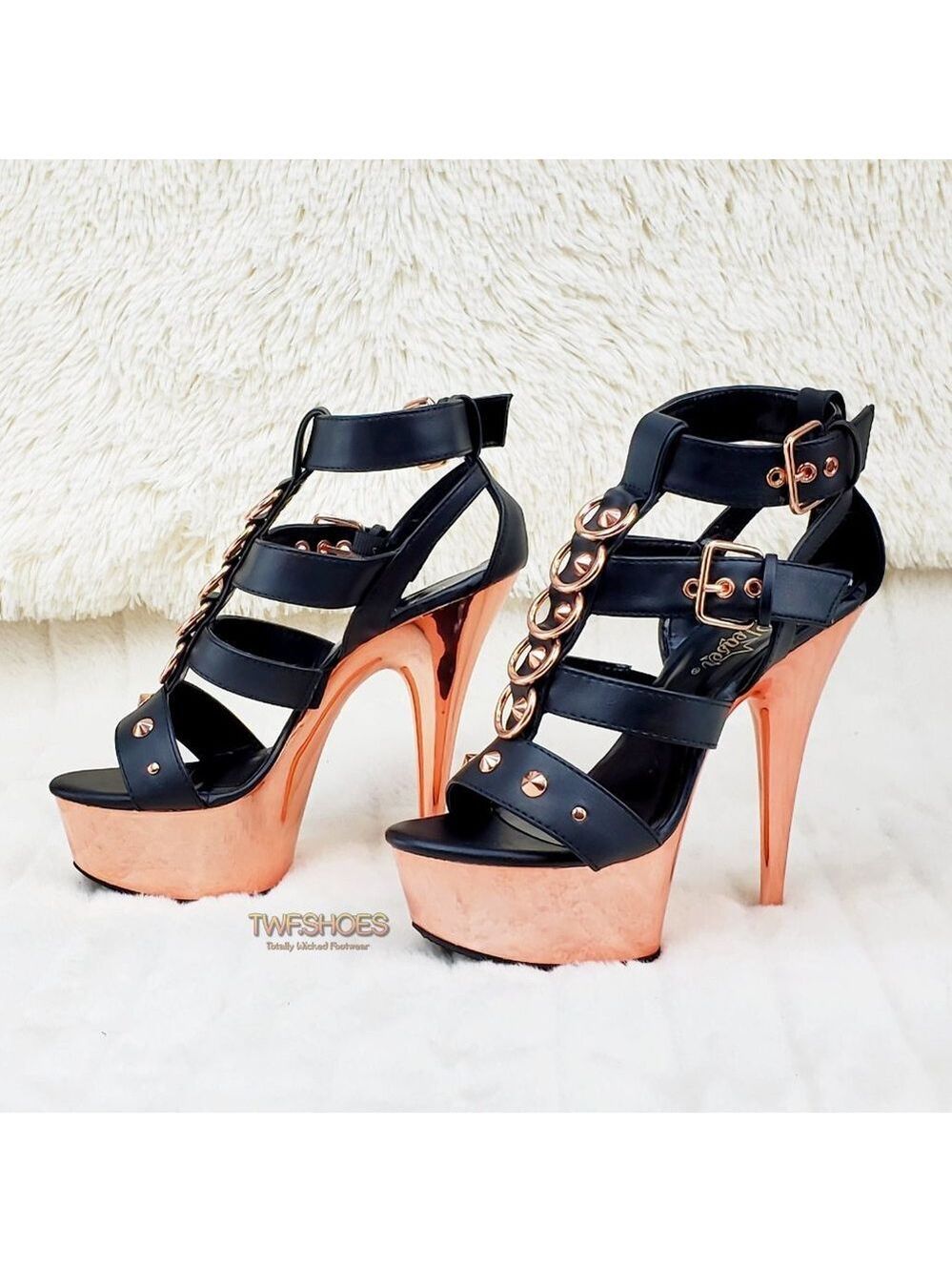 Delight 658 Rose Gold High Heel Platform Cage Sandals Shoes - Picture 12 of 14